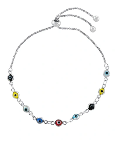 Shop Macy's Multi Color Glass Guardian Eye Adjustable Bracelet In Gold Or Silver Plated