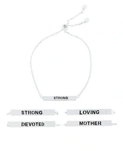 Macy's Inspirational Mother, Devoted, Loving And Strong 4 Sided Bar Adjustable Bracelet In Silver Plated In Silver