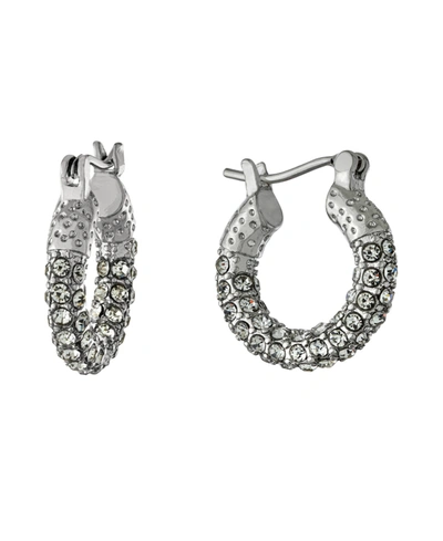 Macy's 15mm All Over Crystal Click Top Hoop Earrings In Gold Over Or Silver Plated In Silver