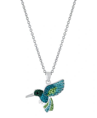 Macy's Crystal Hummingbird Pendant 16+2" Extender Chain In Silver Plated In Silver