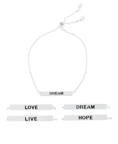 Macy's Inspirational Love, Hope, Live, Dream 4 Sided Bar Adjustable Bracelet In Silver Plated In Silver