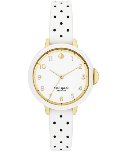 Shop Kate Spade New York Park Row Three-hand White And Black Polka Dot-print Silicone Watch, 34mm