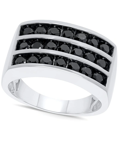 Shop Macy's Men's Black Diamond Triple Row Ring (2 Ct. T.w.) In Sterling Silver