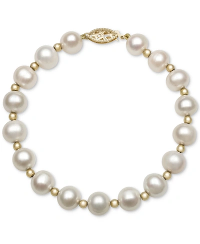 Shop Macy's Cultured Freshwater Pearl Bracelet In 14k Gold (7-1/2mm)