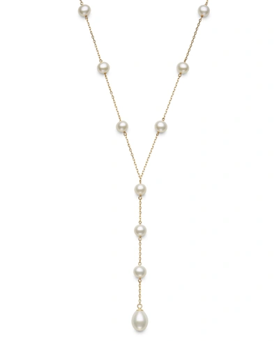 Shop Belle De Mer Cultured Freshwater Pearl (6 & 8mm) 18" Lariat Necklace In 10k Gold In White