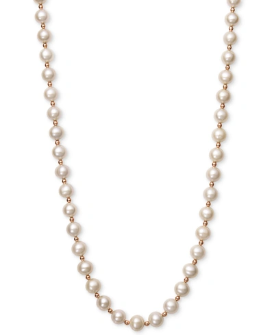 Shop Belle De Mer White Cultured Freshwater Pearl (7-1/2mm) And Gold Bead Collar Necklace In 14k Rose Gold