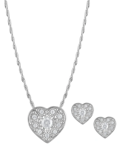 Shop Macy's 2-pc. Set Diamond Heart Pendant Necklace & Matching Stud Earrings (3/8 Ct. T.w.) In Sterling Silver