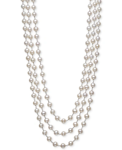 Shop Belle De Mer Cultured Freshwater Pearl (7mm) Triple Strand 18" Statement Necklace In Sterling Silver