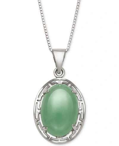 Macy's Dyed Jade Greek Key Pendant Necklace In Sterling Silver In Silver