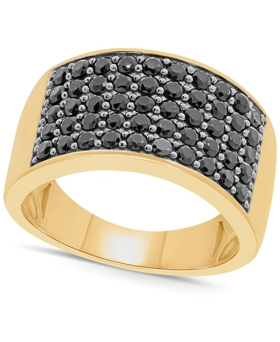 Shop Macy's Men's Black Diamond Ring (2 Ct. T.w.) In 14k Gold-plated Sterling Silver In K Gold Plated Sterling Silver