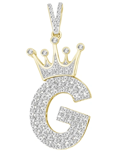 Shop Macy's Men's Diamond (3/8 Ct.t.w.) Crowned Initial Pendant In 10k Yellow Gold