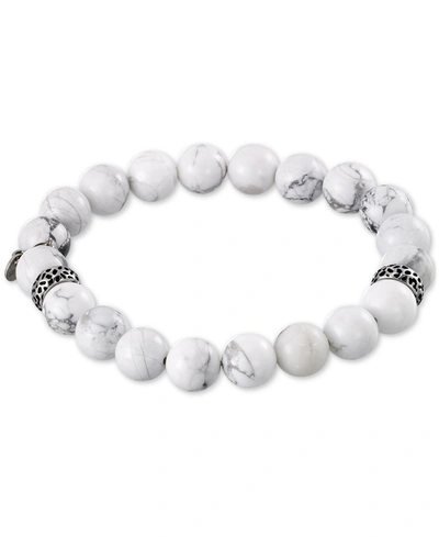 Shop Legacy For Men By Simone I. Smith White Agate (10mm) Beaded Stretch Bracelet In Stainless Steel