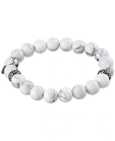 Legacy For Men By Simone I. Smith White Agate (10mm) Beaded Stretch Bracelet In Stainless Steel In Stainless Steel