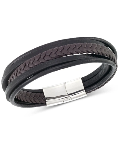 Legacy For Men By Simone I. Smith Men's Black & Brown Multi-row Leather Bracelet In Stainless Steel In Stainless Steel