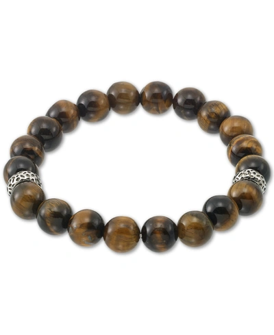 Legacy For Men By Simone I. Smith Tiger's Eye (10mm) Stretch Bracelet In Stainless Steel In Stainless Steel