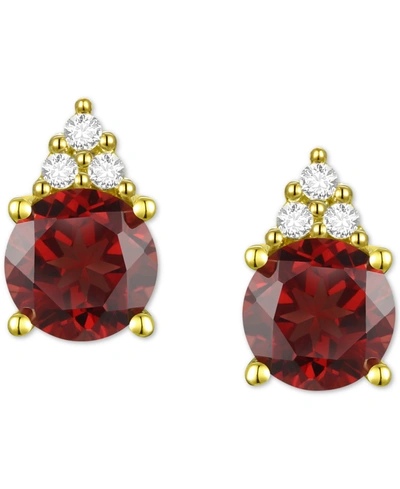 Shop Macy's Gemstone & Diamond Accent Stud Earrings In Garnet With K Gold