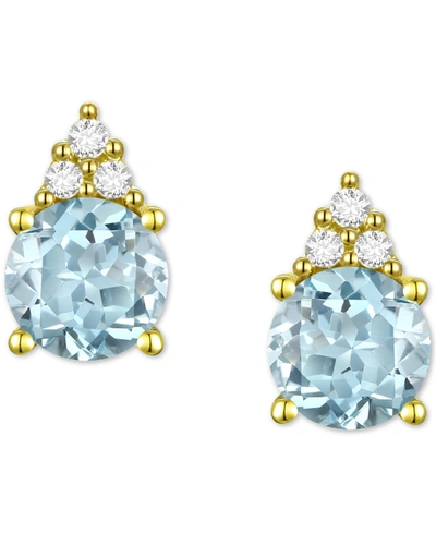 Shop Macy's Gemstone & Diamond Accent Stud Earrings In Aquamarine With K Gold