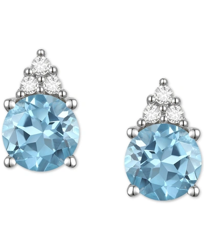 Shop Macy's Gemstone & Diamond Accent Stud Earrings In Blue Topaz With K White Gold