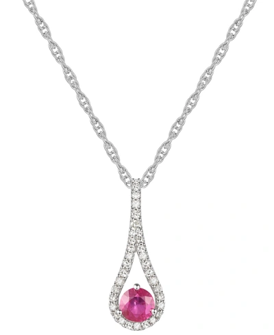 Shop Macy's Sapphire (5/8 Ct. T.w.) & Diamond (1/5 Ct. T.w.) Teardrop Frame 18" Pendant Necklace In 14k White Go In Ruby