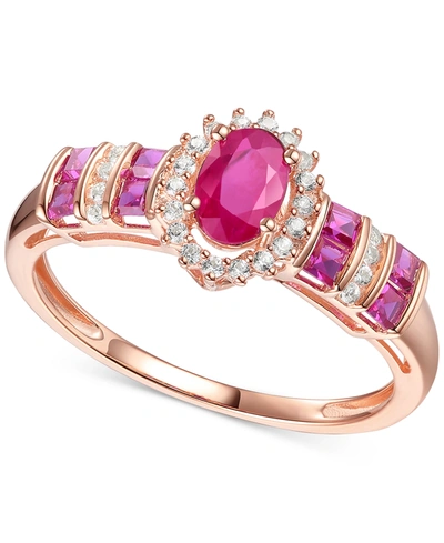 Shop Macy's Emerald (3/4 Ct. T.w.) & Diamond (1/8 Ct. T.w.) Ring (also In Ruby & Sapphire) In 14k Gold In Ruby With K Rose Gold