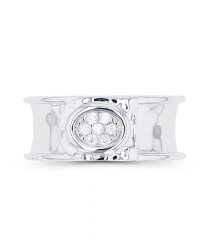 Macy's Cubic Zirconia Two Tone Hammered Center Ring In Rhodium Plated Sterling Silver With Whit