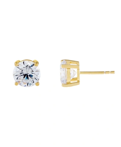 Adinas Jewels Cubic Zirconia Stud Earrings In Gold Tone Sterling Silver In Gold