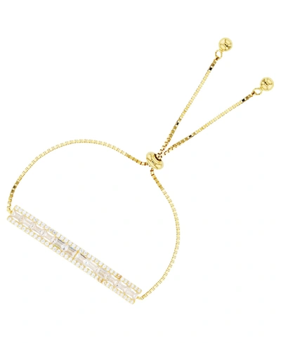Shop Macy's Cubic Zirconia Round And Baguette Bar Adjustable Bolo Bracelet In Sterling Silver (also In 14k Gold  In Yellow