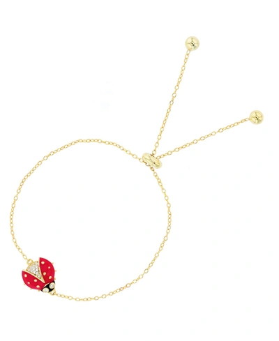 Shop Macy's Cubic Zirconia Enamel Lady Bug Adjustable Bolo Bracelet In Sterling Silver (also In 14k Gold Over Si In Yellow