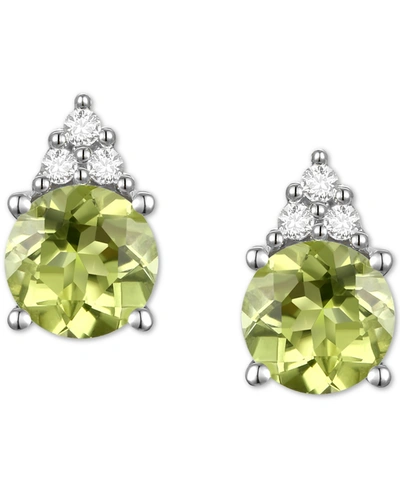Shop Macy's Gemstone & Diamond Accent Stud Earrings In Peridot With K White Gold