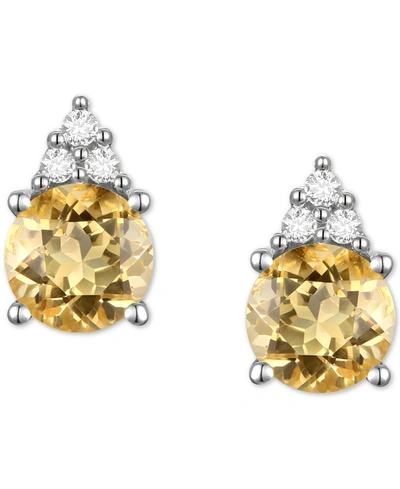 Shop Macy's Gemstone & Diamond Accent Stud Earrings In Citrine With K White Gold