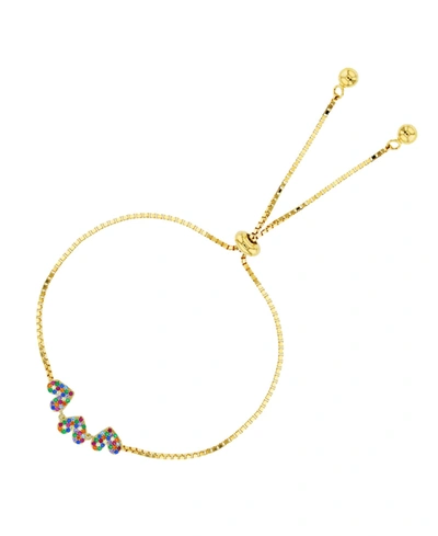 MACY'S CUBIC ZIRCONIA MICRO PAVE TRIPLE HEARTS ADJUSTABLE BOLO BRACELET IN STERLING SILVER (ALSO IN 14K GOL 