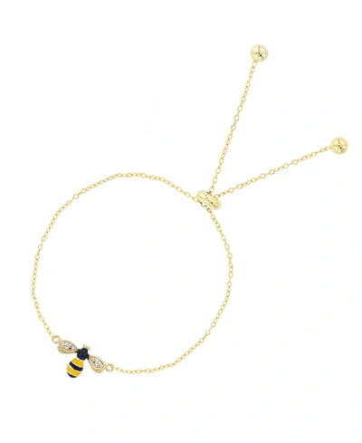 Shop Macy's Cubic Zirconia Enamel Bee Adjustable Bolo Bracelet In Sterling Silver (also In 14k Gold Over Silver) In Yellow