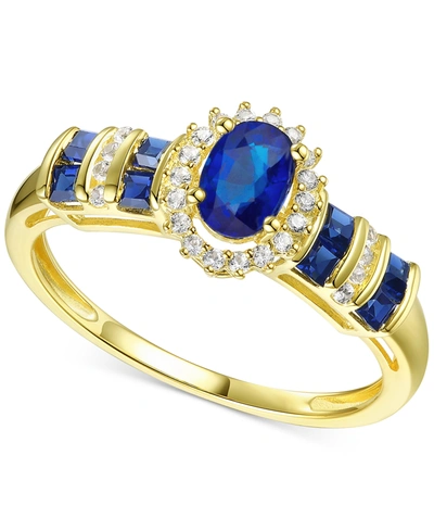 Shop Macy's Sapphire (1 Ct. T.w.) & Diamond (1/8 Ct. T.w.) Ring (also In Emerald & Ruby) In 14k Gold In Sapphire With K Yellow Gold