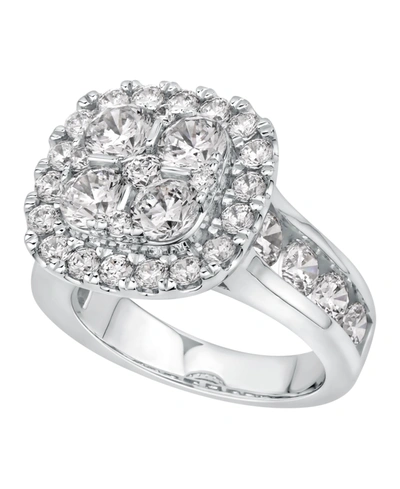 Shop Macy's Diamond Cushion Halo Cluster Engagement Ring (4 Ct. T.w.) In 14k White Gold
