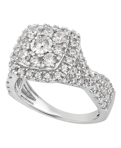 Shop Macy's Diamond Cushion Double Halo Cluster Engagement Ring (1-5/8 Ct. T.w.) In 14k White Gold
