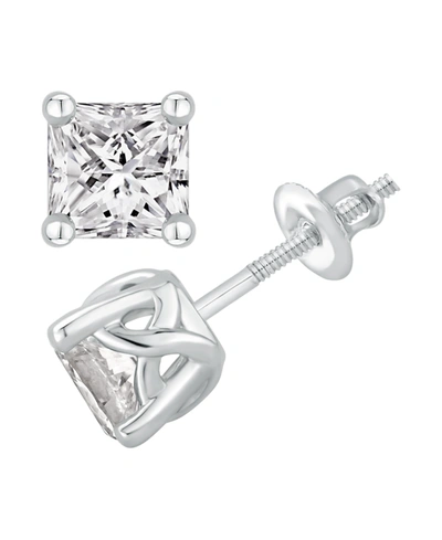 Shop Macy's Gia Certified Diamond Princess Stud Earrings (1 1/2 Ct. T.w.) In 14k White Gold