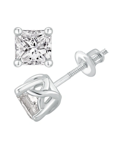 Shop Macy's Gia Certified Diamond Princess Stud Earrings (1 Ct. T.w.) In 14k White Gold