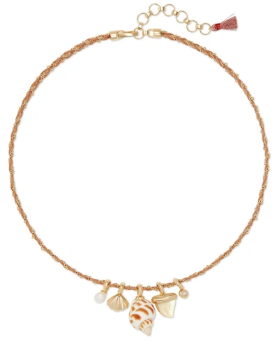 Kendra Scott 14k Gold-plated Sea-motif Cord-wrapped Charm Necklace, 16" + 2" Extender In Iridescent Abalone