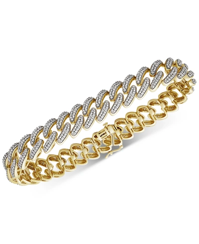 Shop Macy's Men's Diamond Cuban Link Bracelet (1 Ct. T.w.) In 14k Gold-plated Sterling Silver In Gold Over Silver