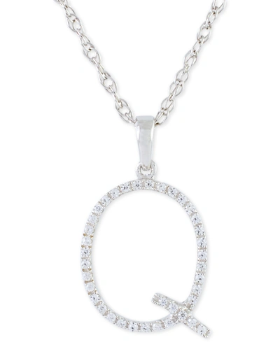 Macy's Diamond (1/10 Ct. T.w.) Initial Pendant Necklace In 10k White Gold, 16" + 2" Extender In White