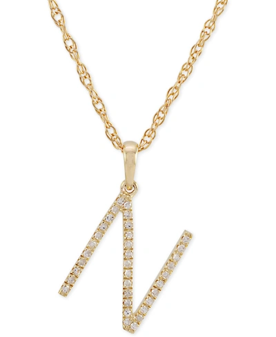 Shop Macy's Diamond (1/10 Ct. T.w.) Initial Pendant Necklace In 10k Gold, 16" + 2" Extender In Yellow