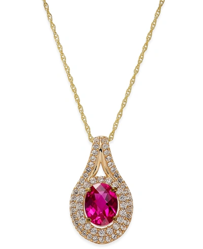 Macy's Lab-grown Ruby (2 Ct. T.w.) And White Sapphire (3/4 Ct. T.w.) Pendant Necklace In 14k Gold-plated St In Yellow Gold