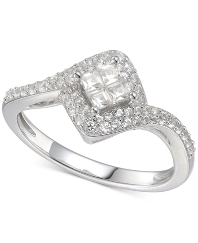 Macy's Cubic Zirconia Square Halo Ring In Sterling Silver In White