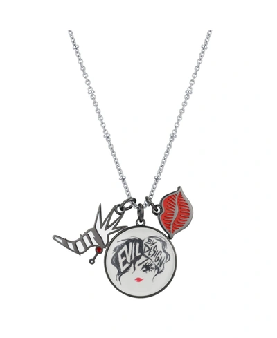Shop Disney Faux Rhodium Plated Cruella "evil By Design" Charm Pendant Necklace, 16+2" Extender In Silver
