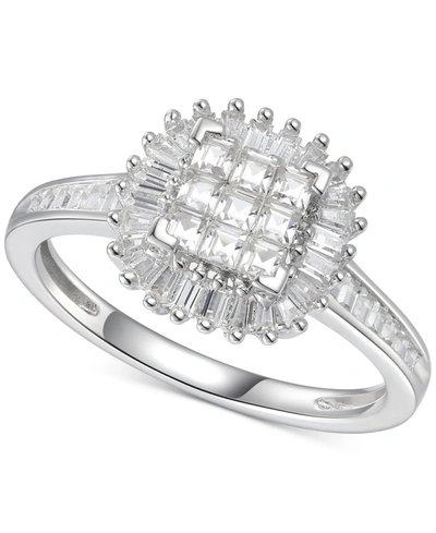 Shop Macy's Cubic Zirconia Square Cluster Baguette Halo Ring N Sterling Silver In White