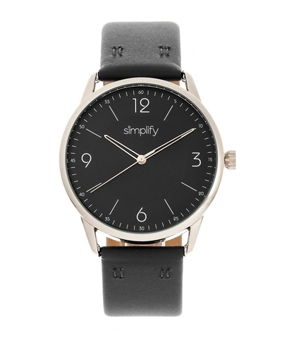 Shop Simplify Quartz The 6300 Black Dial, Genuine Black Leather Watch 41mm
