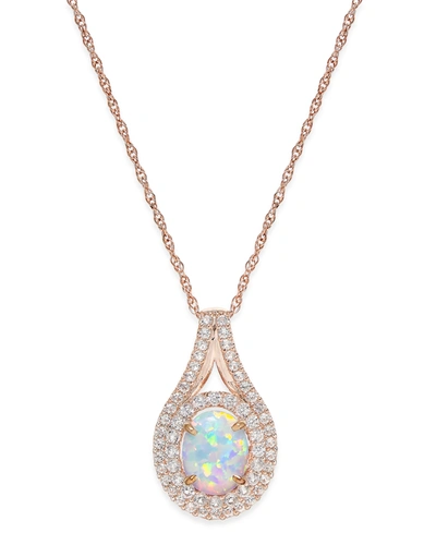 Shop Macy's Lab-grown Opal (1 Ct. T.w.) And White Sapphire (3/4 Ct. T.w.) Pendant Necklace In 14k Rose Gold-plat