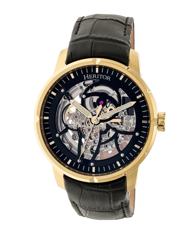 Shop Heritor Automatic Ryder Black & Gold & Black Leather Watches 44mm
