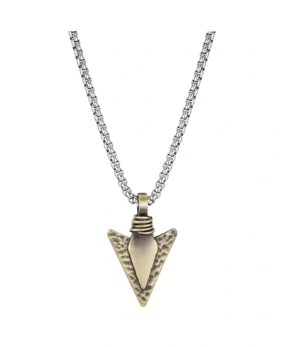 Shop He Rocks Two-tone Stainless Steel Hammered Arrowhead Pendant Necklace, 24" In Gold