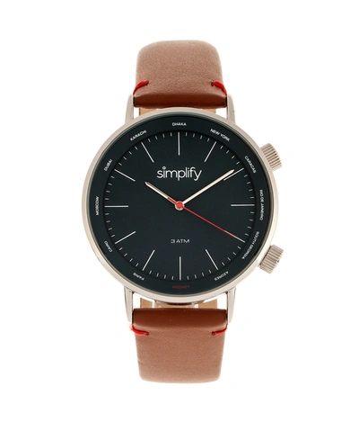 Shop Simplify Quartz The 3300 Genuine Brown Leather Watch 43mm